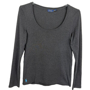 Polo Ralph Lauren Scoop Neck Sweater Women's XL Charcoal Gray 100% Cotton Preppy